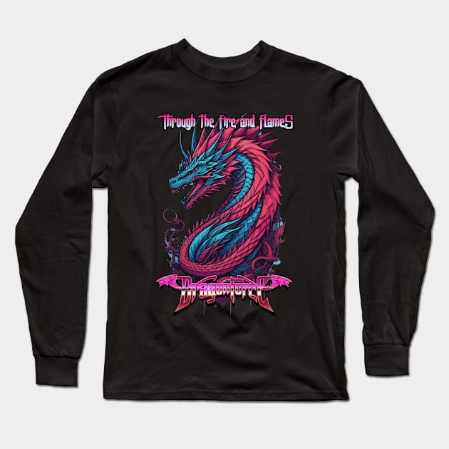 Through the fire and flames cyberpunk dragon Long Sleeve T-Shirt by DeathAnarchy